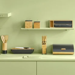 Etagère dérouleurs et compartiment (39 x 13 cm) Bambou Noir