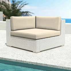 Fauteuil d'angle de jardin en résine tressée Palma Blanc et beige