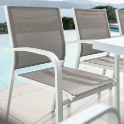 Fauteuil de jardin aluminium empilable Murano Blanc et taupe