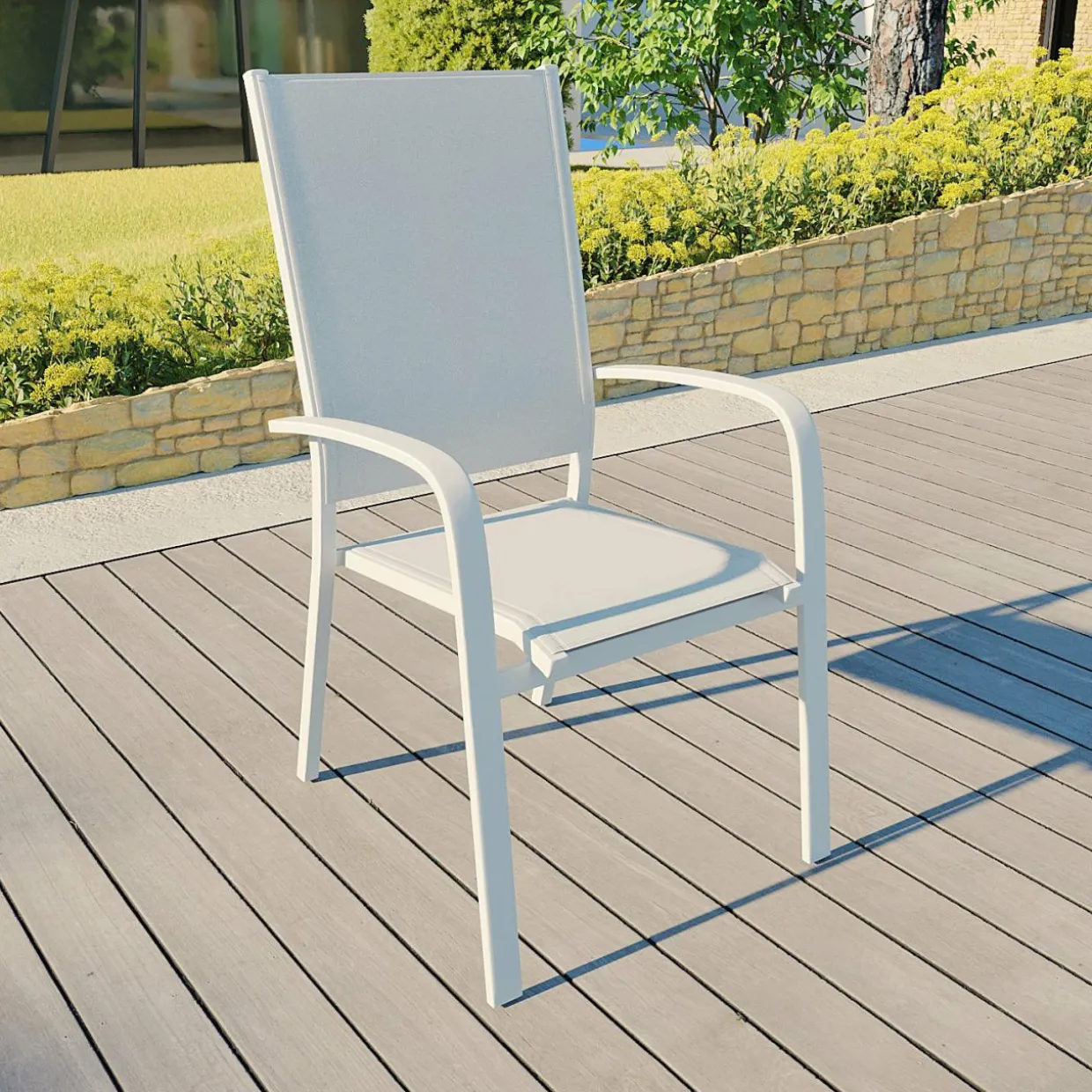 Fauteuil de jardin dossier haut aluminium empilable Murano Blanc