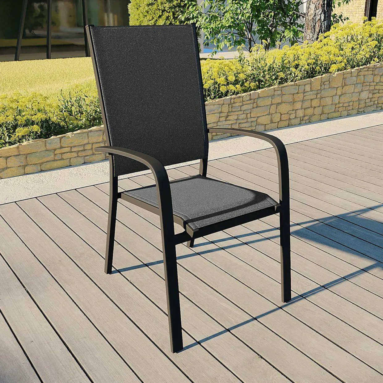 Fauteuil de jardin dossier haut aluminium empilable Murano Gris anthracite