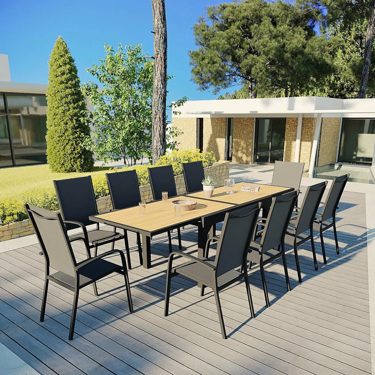 Fauteuil de jardin dossier haut aluminium empilable Murano Gris anthracite