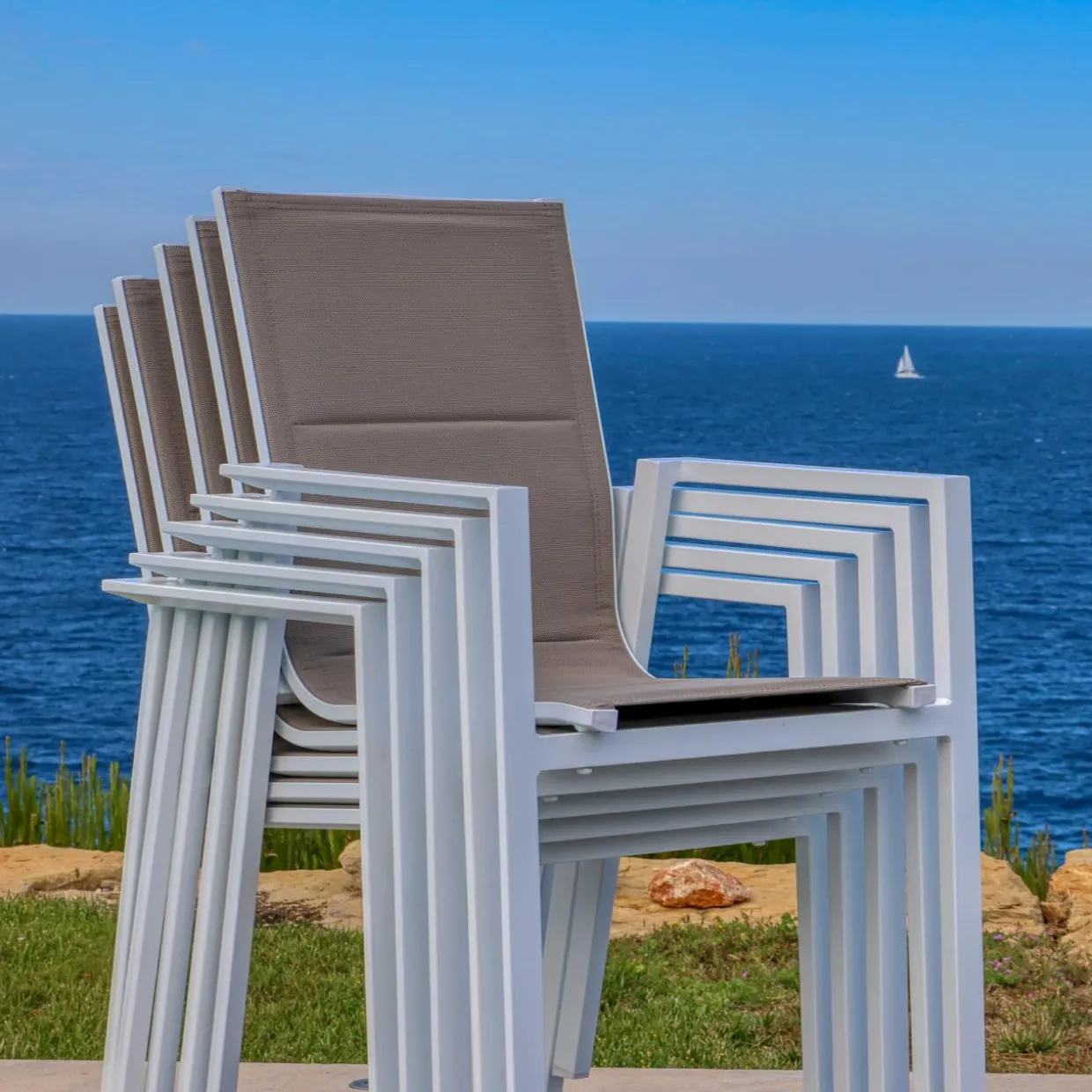 Fauteuil de jardin empilable aluminium Portofino Taupe