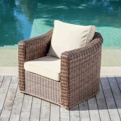 Fauteuil de jardin en résine tressée Calvi Sépia et beige