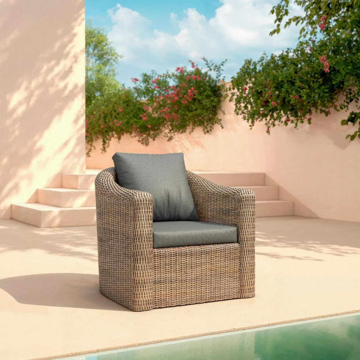 Fauteuil de jardin en résine tressée Calvi Sépia et gris foncé