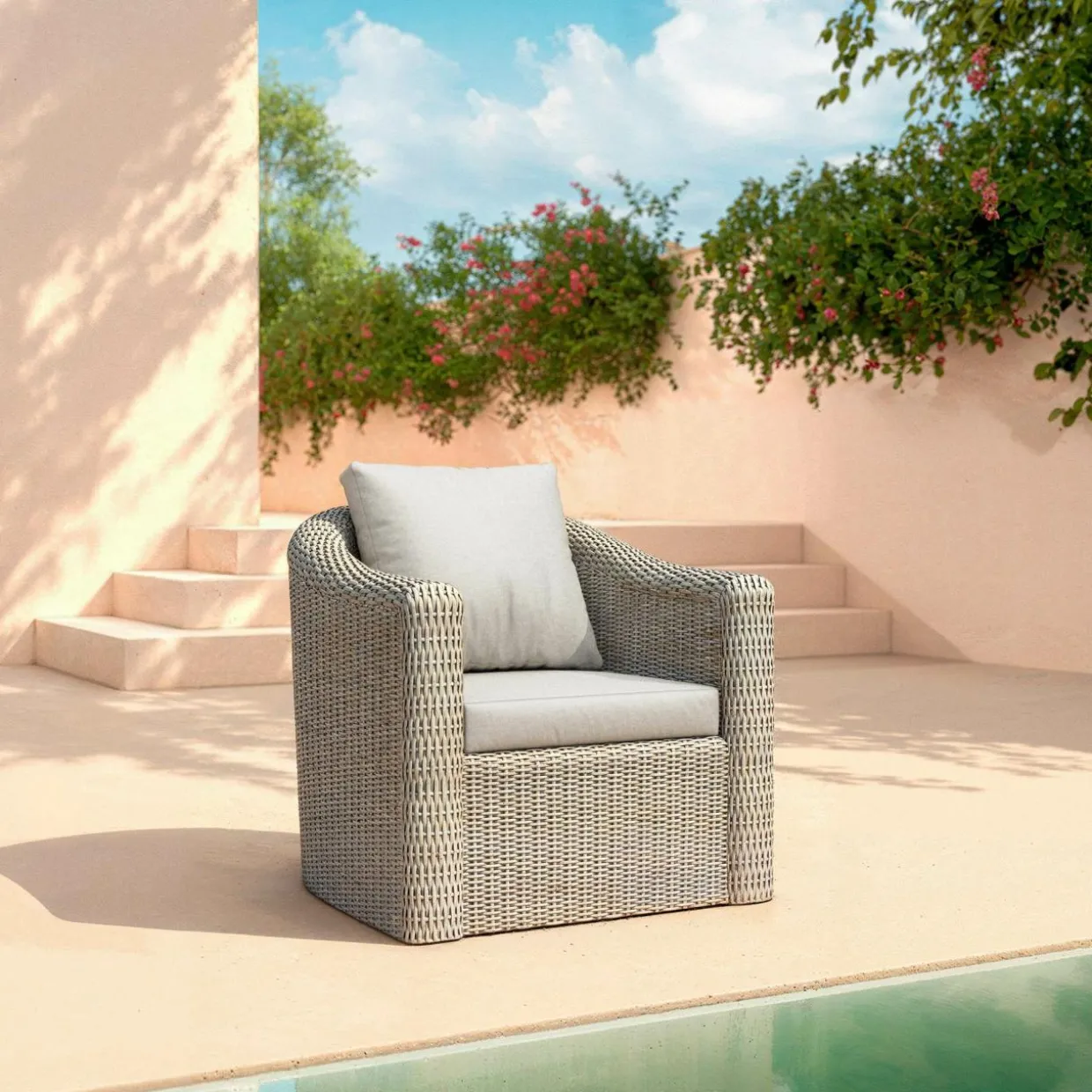 Fauteuil de jardin en résine tressée Calvi Gris clair