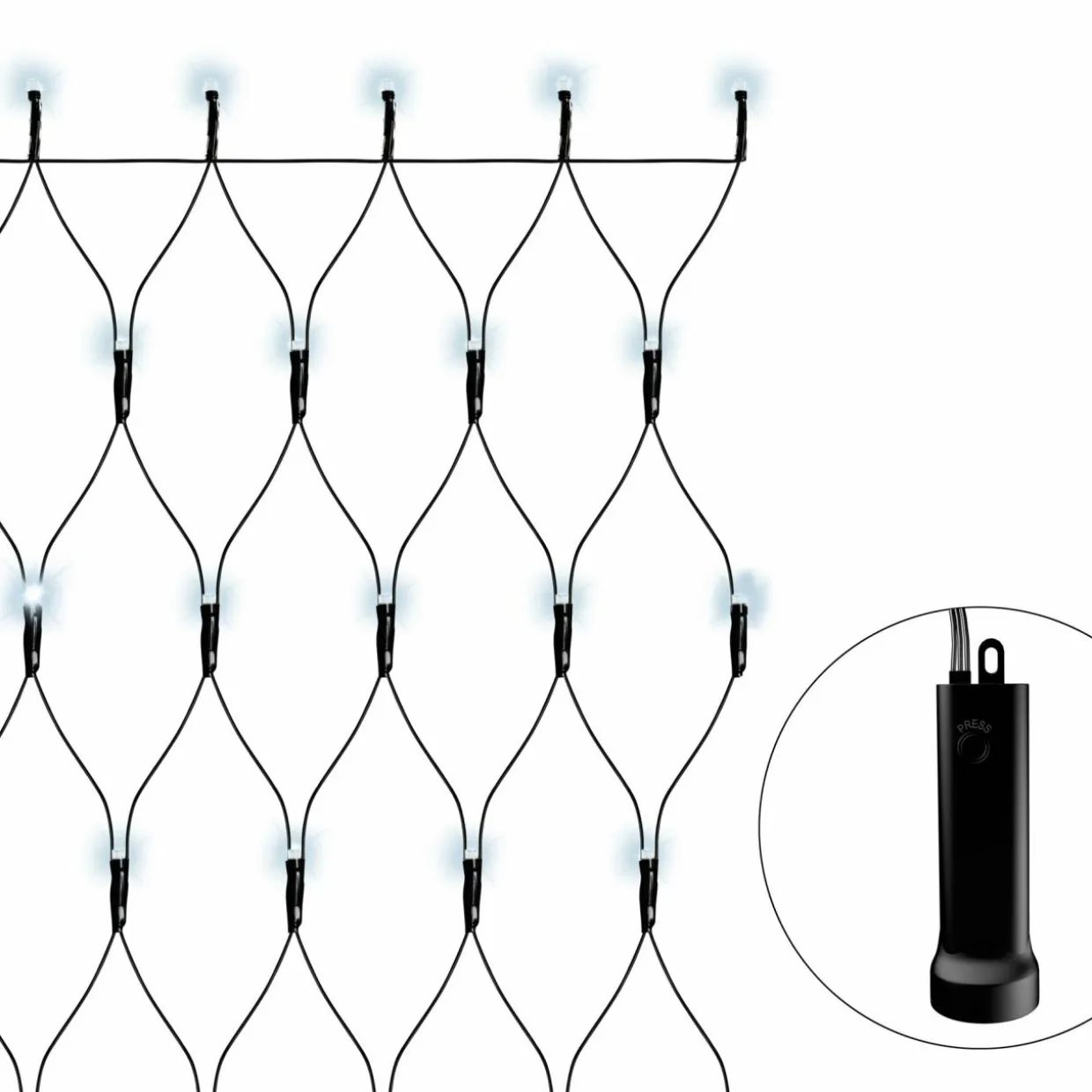 Filet lumineux à piles 1,80 m 192 LED Durawise Blanc froid