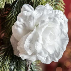 Fleur décorative sur pince (D12 cm) Scintillant Blanc