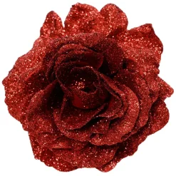 Fleur décorative sur pince (D12 cm) Scintillant Rouge