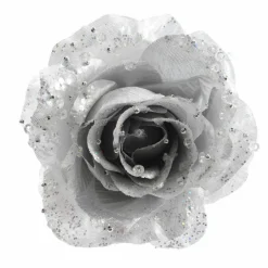 Fleur décorative sur pince (D14 cm) Rosace Argent