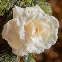 Fleur décorative sur pince (D12 cm) Scintillant Crème