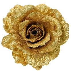 Fleur décorative sur pince (D12 cm) Scintillant Or