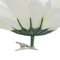Fleur décorative sur pince (D15 cm) Dahlia Blanc pailleté