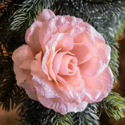 Fleur décorative sur pince (D12 cm) Scintillant Rose poudré