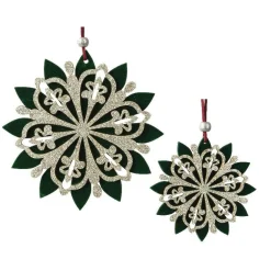 Flocon de neige à suspendre (D15 cm) Chic pailleté Vert