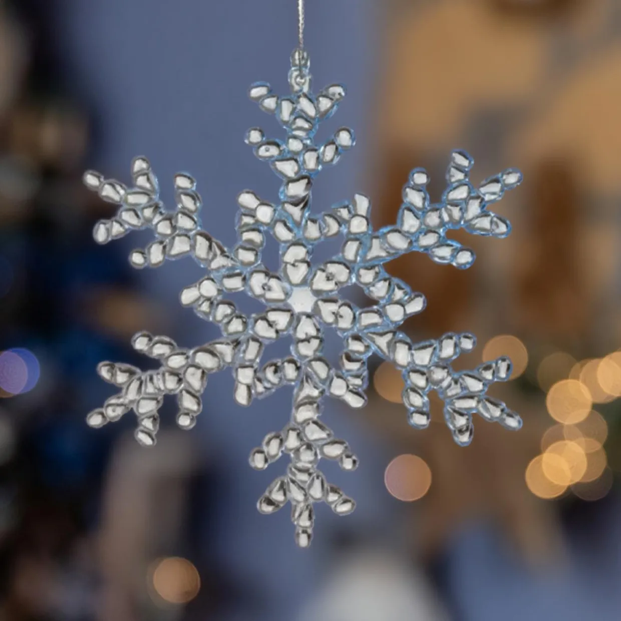 Flocon de Noël à suspendre (H15 cm) Givré Transparent bleu ciel
