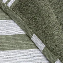 Fouta coton recyclé doublé éponge (100 x 200 cm) Coralia Vert kaki