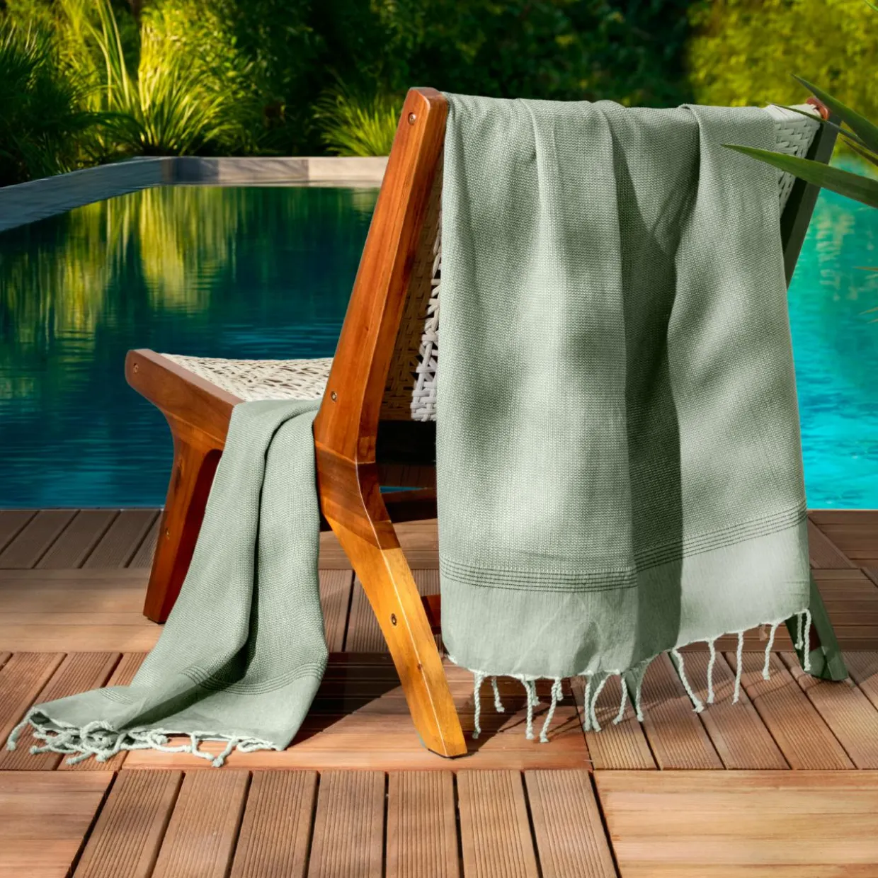 Fouta coton recyclé (100 x 200 cm) Beach Vert kaki