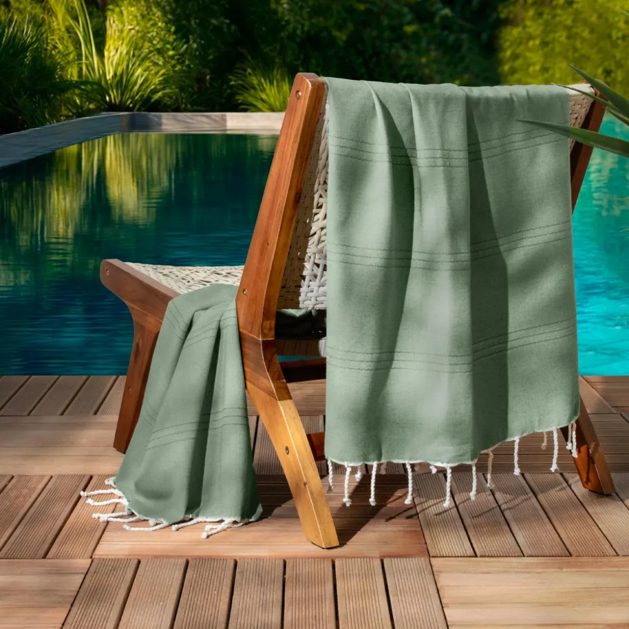 Fouta coton recyclé (100 x 200 cm) Sunshine Vert kaki