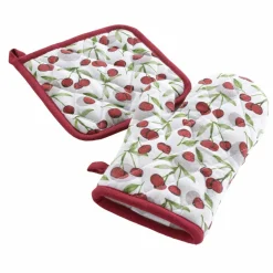 Gant et manique coton Cerisette motif Rouge