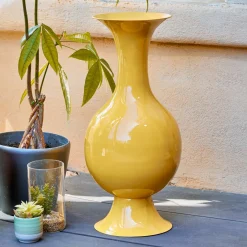 Grand Vase en métal émaillé fait main (H56 cm) Soléa Jaune brillant