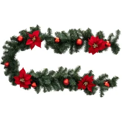 Guirlande de sapin (200 cm) Poinsettia luxe Rouge