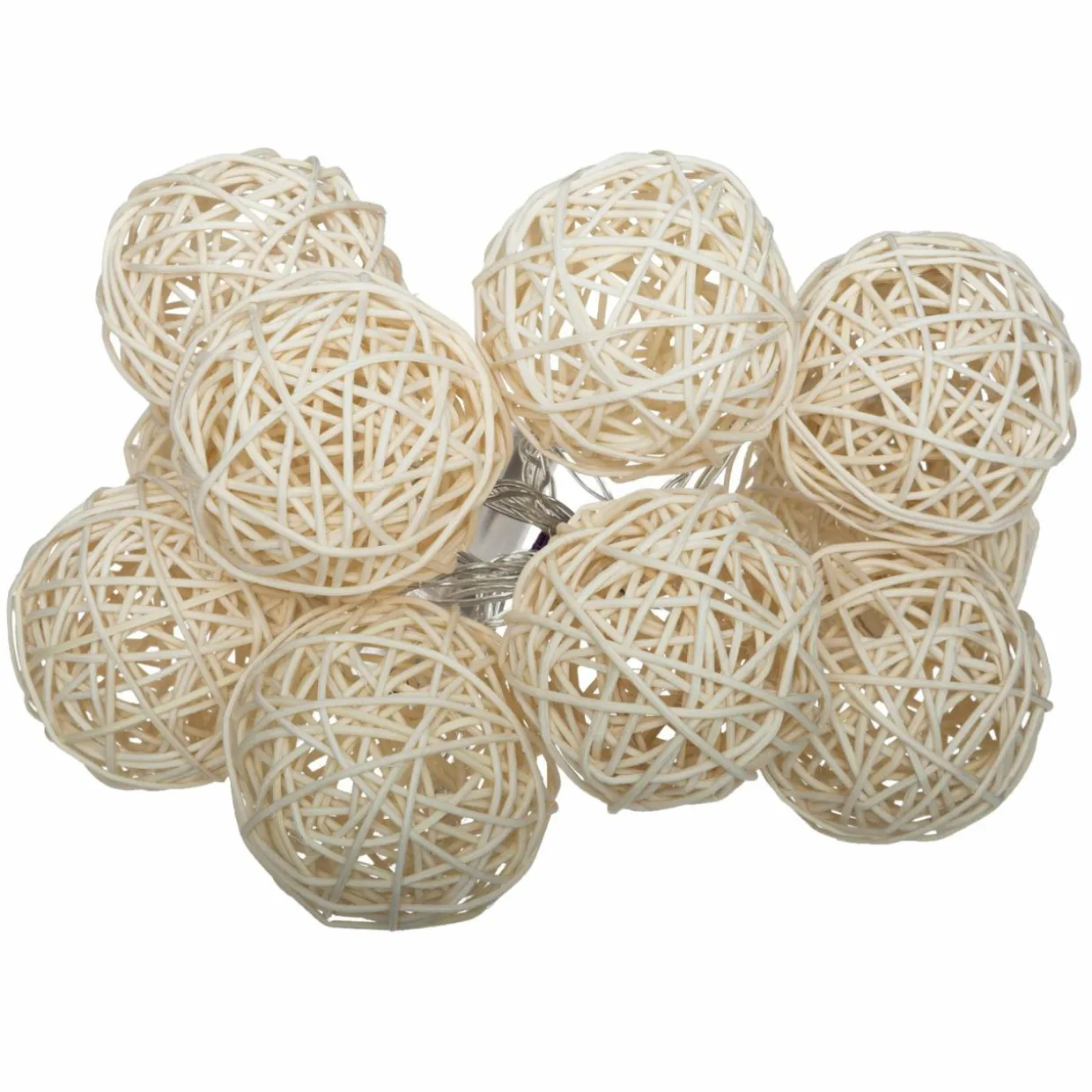 Guirlande lumineuse déco à piles 10 boules 1,65 m Rotin Beige