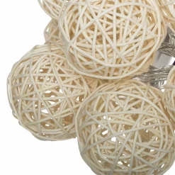 Guirlande lumineuse déco à piles 10 boules 1,65 m Rotin Beige