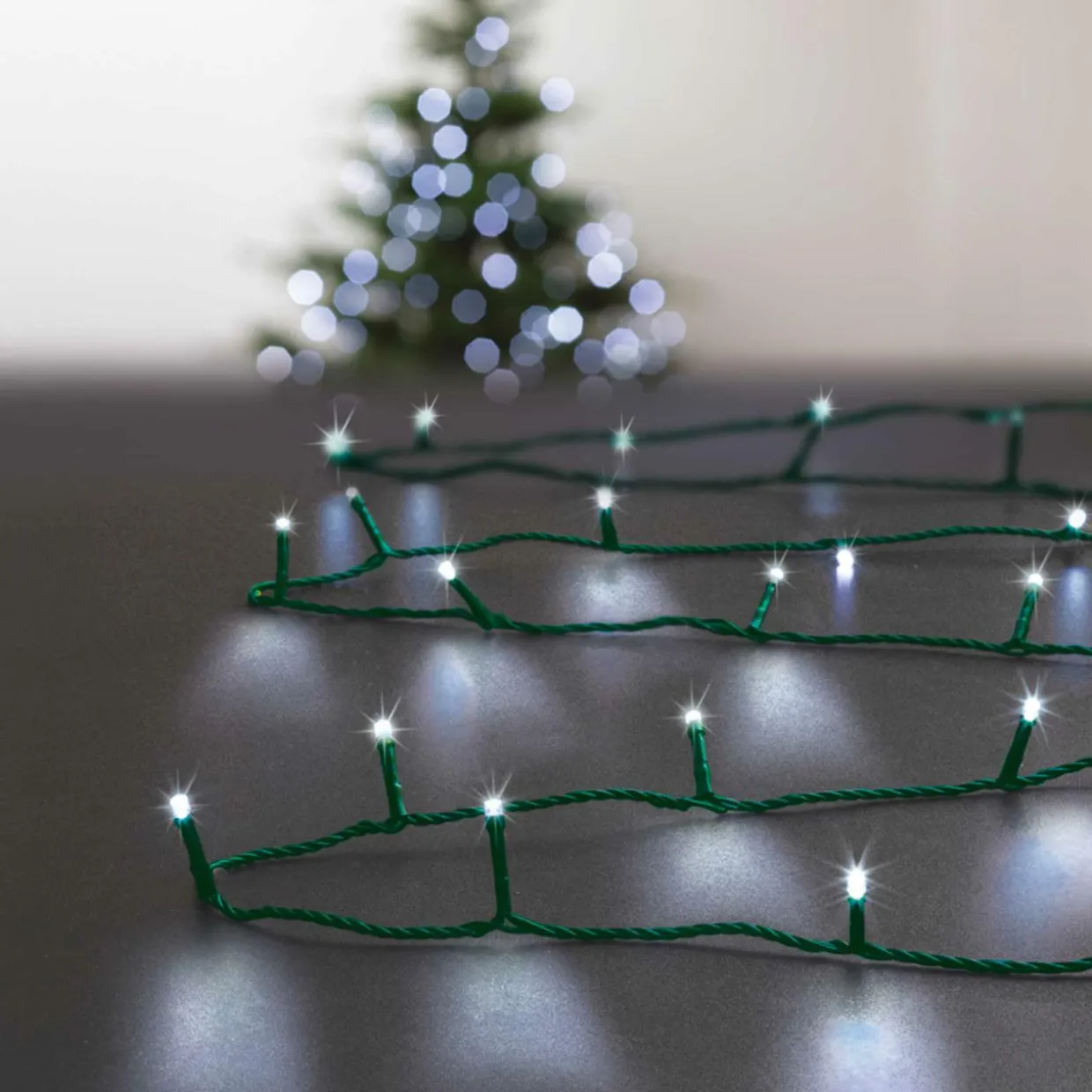 Guirlande lumineuse 50 m 500 LED câble vert Timer Blanc froid