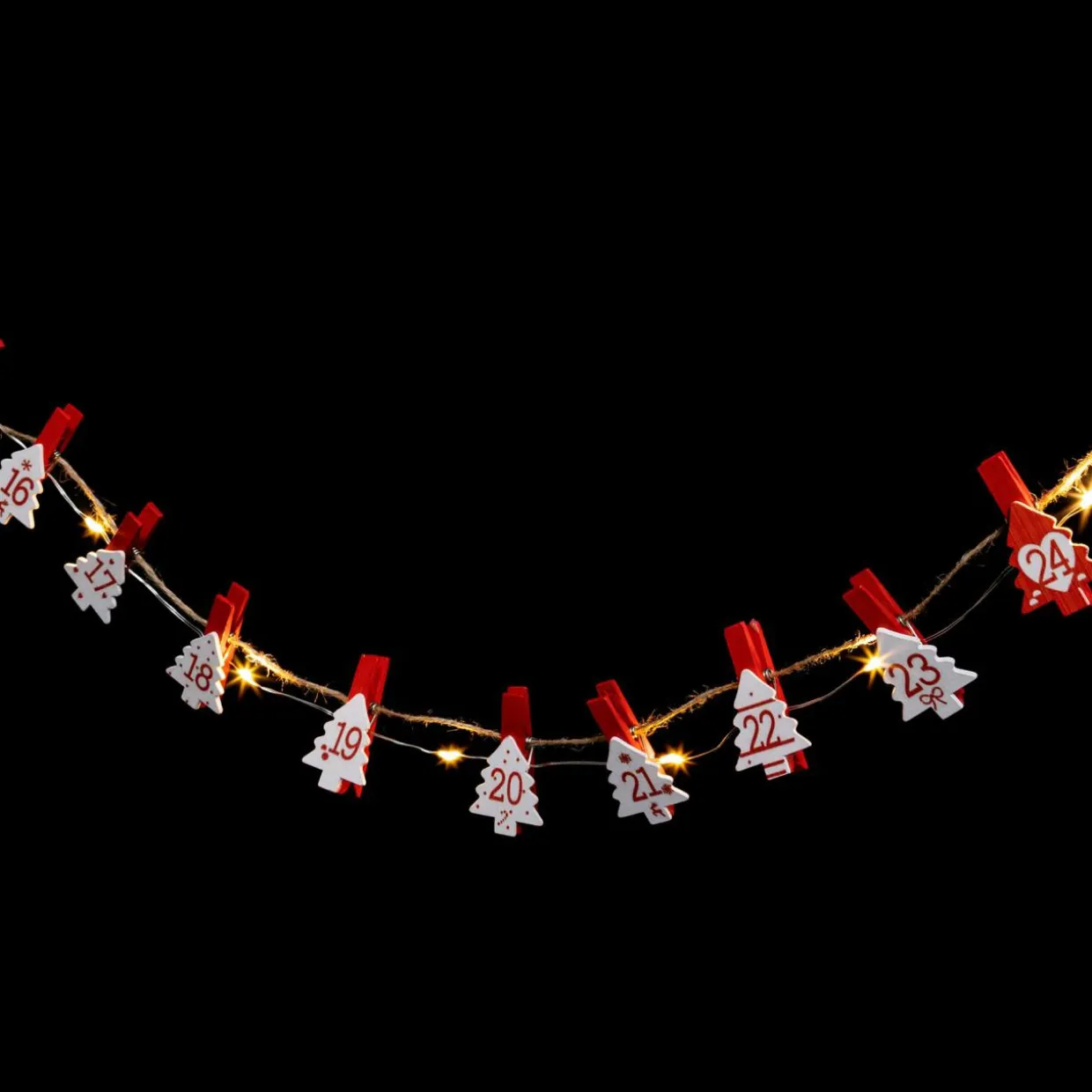 Guirlande lumineuse à piles 24 LED (2,20 m) Calendrier de l'avent Blanc chaud