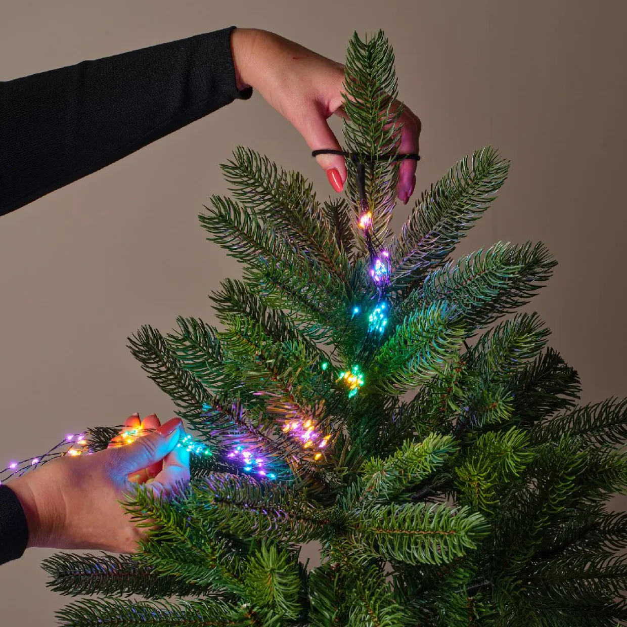 Guirlande rideau pour sapin H1,80 m 408 Micro LED câble vert Multicolore pastel