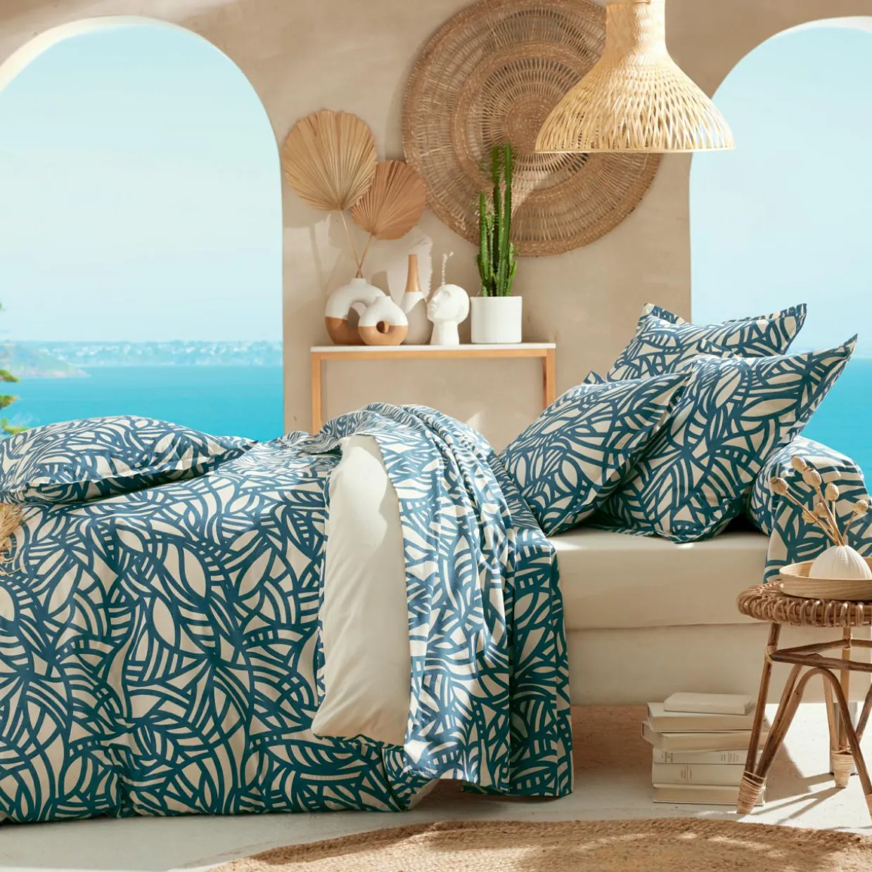 Housse de couette coton lavé (200 x 200 cm) Serena Bleue