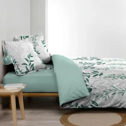 Housse de couette et deux taies d'oreiller percale de coton (240 x 220 cm) Wendy Verte