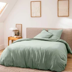 Housse de couette et deux taies d'oreiller coton (260 x 240 cm) Meline Vert sauge