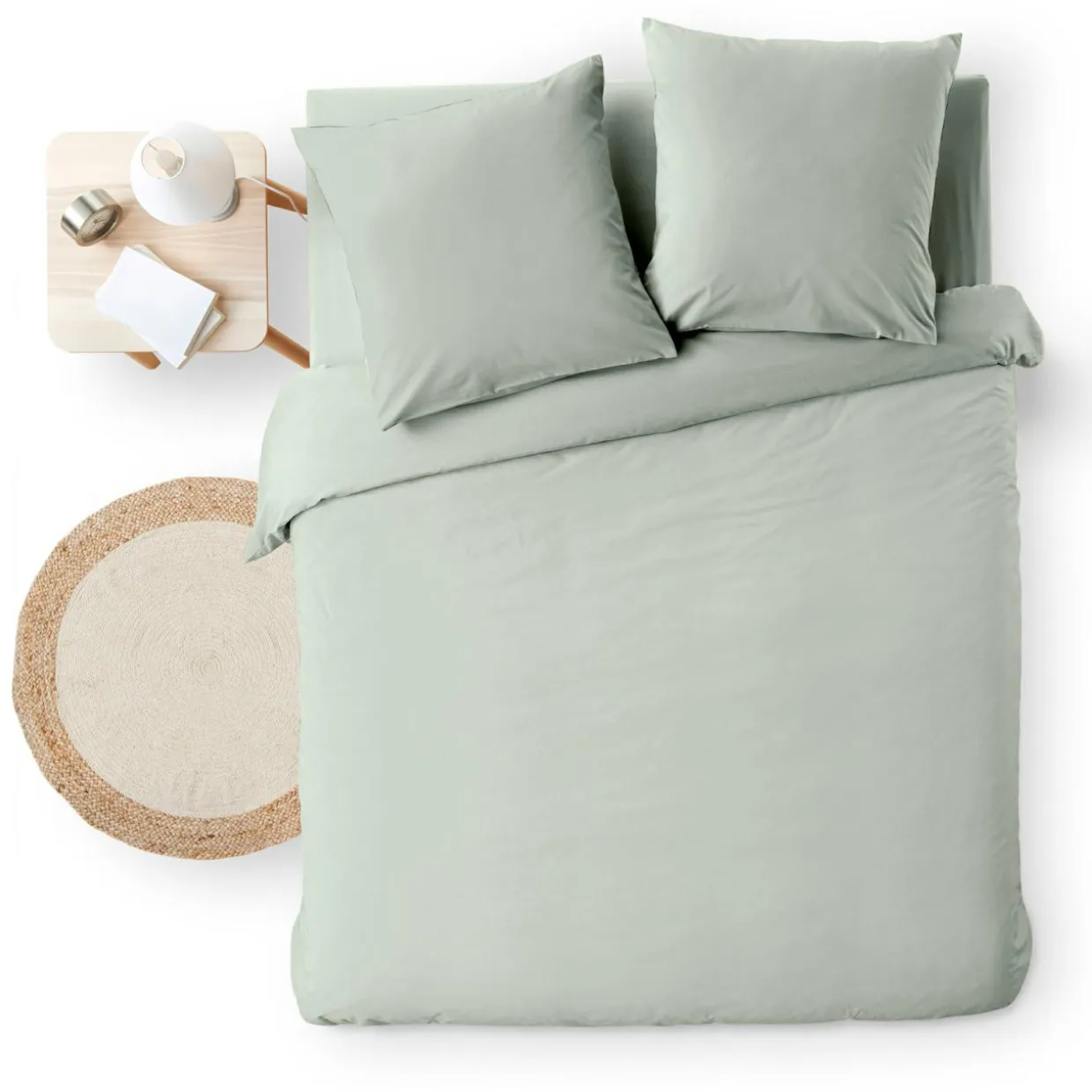 Housse de couette et deux taies d'oreiller coton (260 x 240 cm) Meline Vert sauge