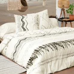 Housse de couette et deux taies coton (260 x 240 cm) Berbère Noire