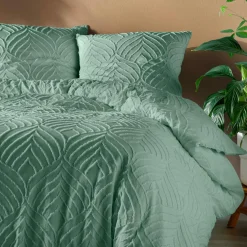 Housse de couette et deux taies microfibre (240 x 220 cm) Heltie Vert sauge