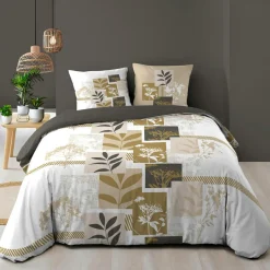Housse de couette et deux taies d'oreiller en coton (240 x 220 cm) Utopia Beige