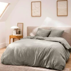 Housse de couette et deux taies d'oreiller coton (240 x 220 cm) Meline Gris anthracite