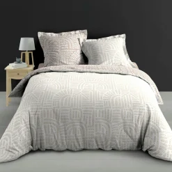 Housse de couette et deux taies d'oreiller percale de coton (260 x 240 cm) Eliot Beige