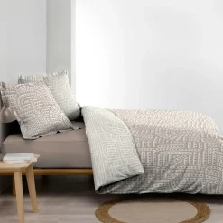 Housse de couette et deux taies d'oreiller percale de coton (260 x 240 cm) Eliot Beige