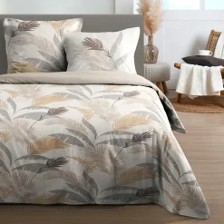 Housse de couette et deux taies d'oreiller en coton (260 x 240 cm) Numa Ecru