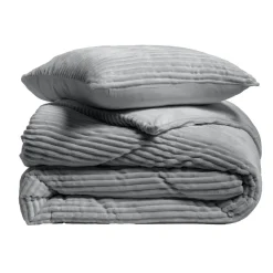 Housse de couette et deux taies d'oreiller flanelle (240 x 220 cm) Veloutea Gris anthracite