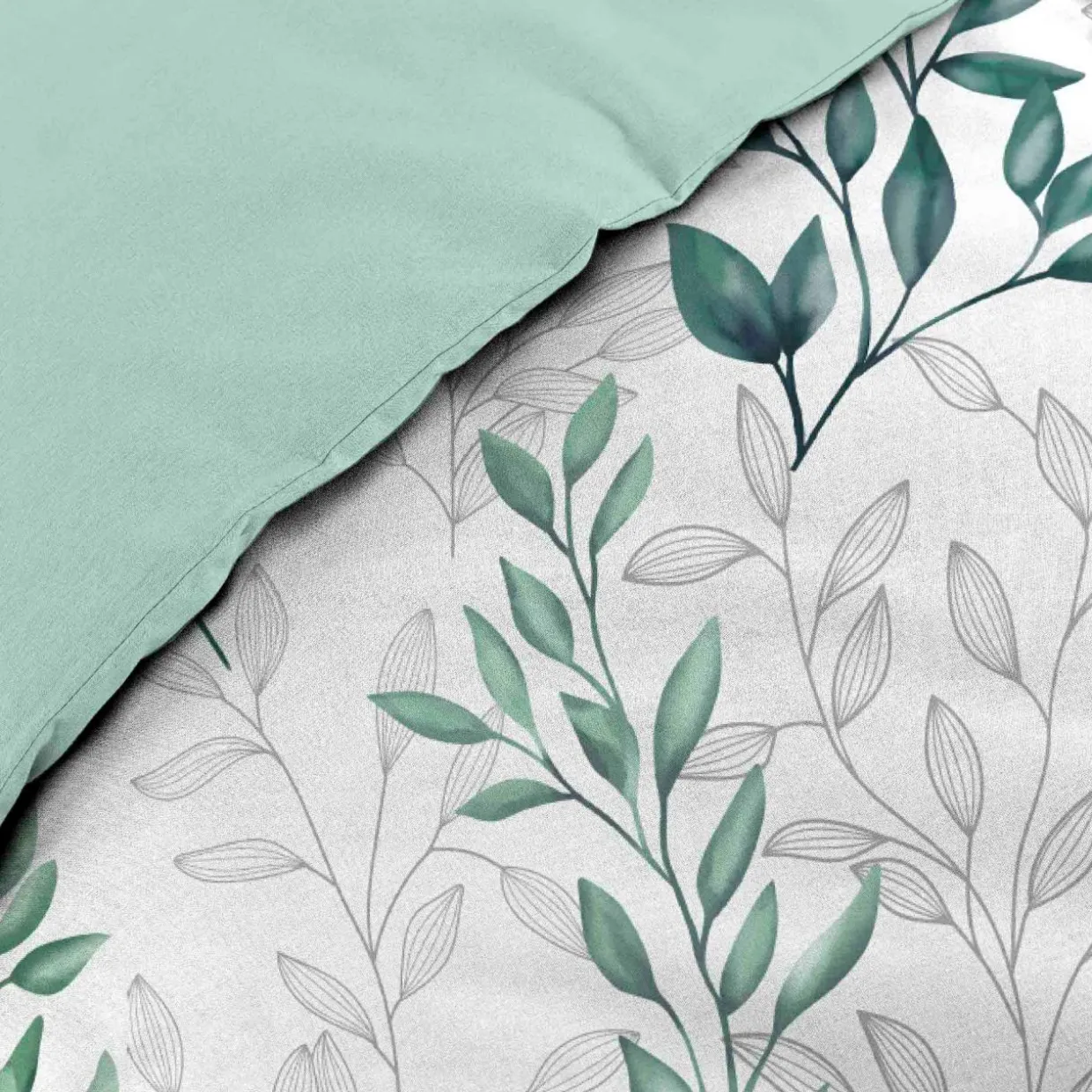 Housse de couette et deux taies d'oreiller percale de coton (260 x 240 cm) Wendy Verte