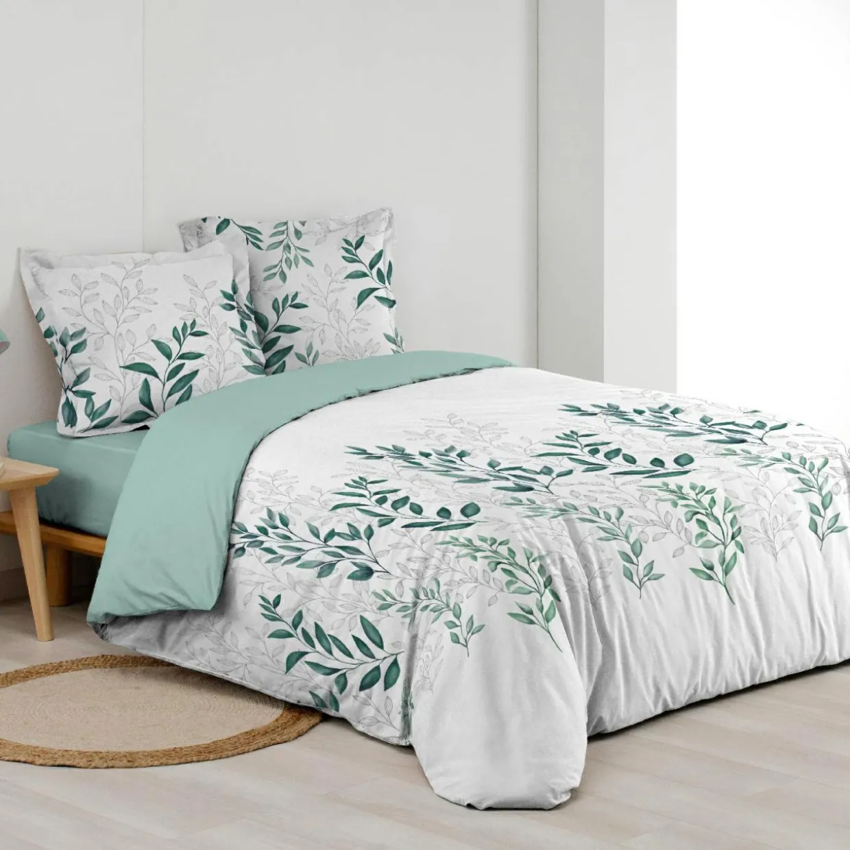Housse de couette et deux taies d'oreiller percale de coton (260 x 240 cm) Wendy Verte