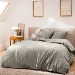 Housse de couette et deux taies d'oreiller coton (260 x 240 cm) Meline Gris anthracite