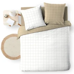 Housse de couette et deux taies d'oreiller en coton (240 x 220 cm) Cadria Blanc