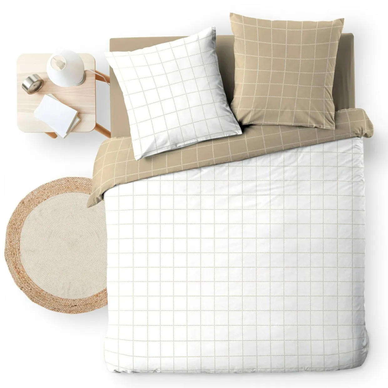 Housse de couette et deux taies d'oreiller en coton (240 x 220 cm) Cadria Blanc