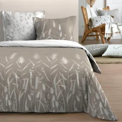 Housse de couette et deux taies d'oreiller en coton (260 x 240 cm) Pampa Beige