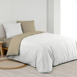 Housse de couette et deux taies d'oreiller en coton (200 x 200 cm) Cadria Blanc